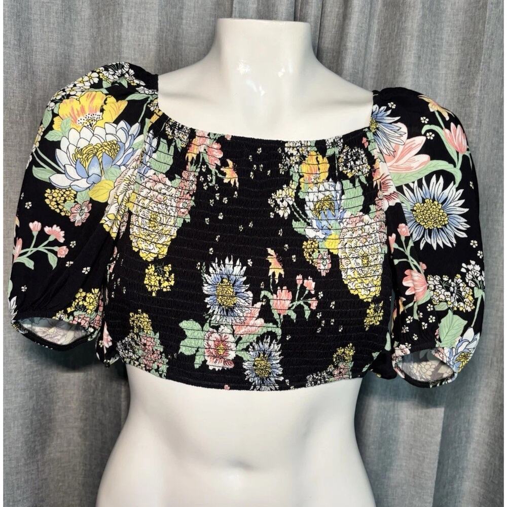 Maaji NWT Floral Riley Crop Top Black Size Small Reversible